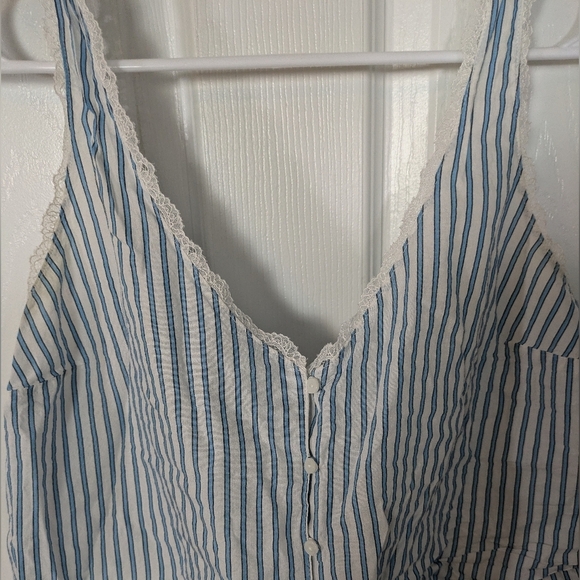 Vintage 90s Victoria's Secret Lace Trim Blue‎ and White Striped Slip Top Size S - Picture 5 of 6
